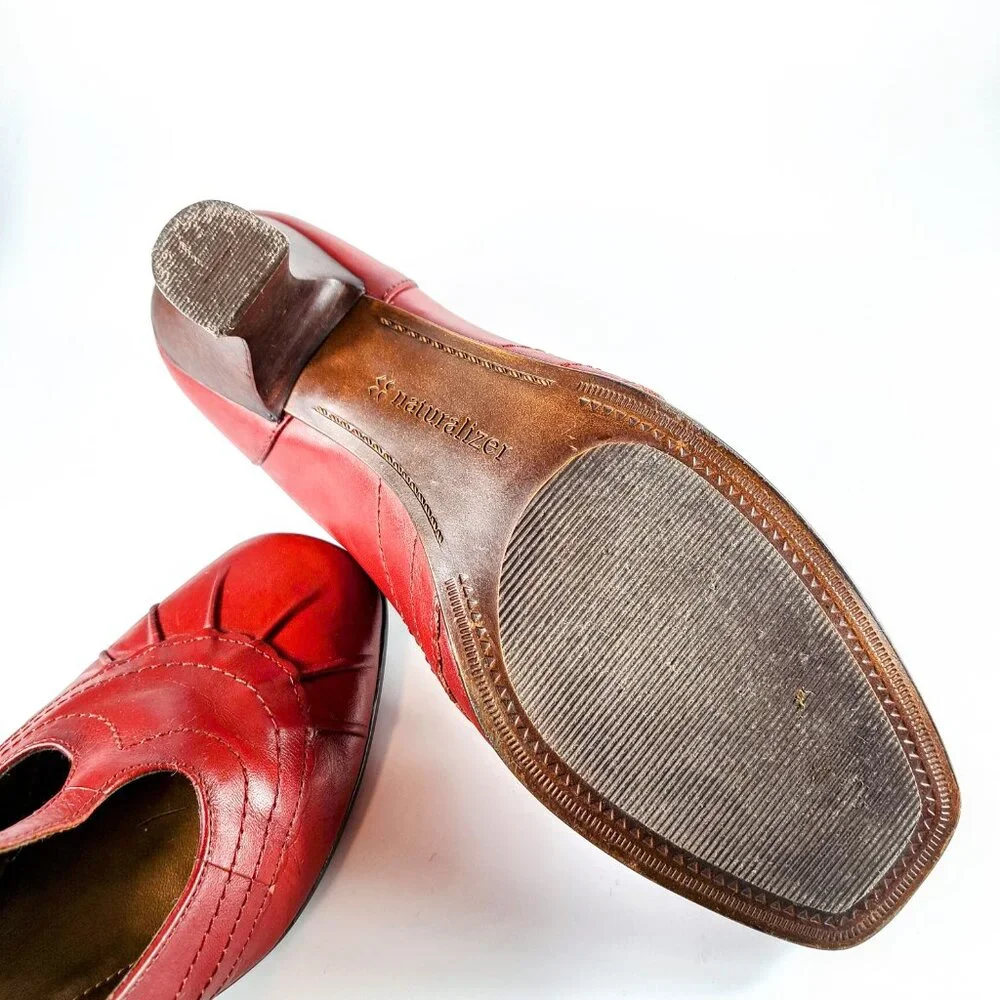 Naturalizer Red Leather Heel Mary Jane Shoes Size 7 1/2 M